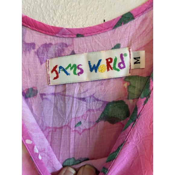 VTG Jams World Womens Pink Floral Hawaiian Boho Sleeveless Pockets Midi Dress M - Picture 7 of 16